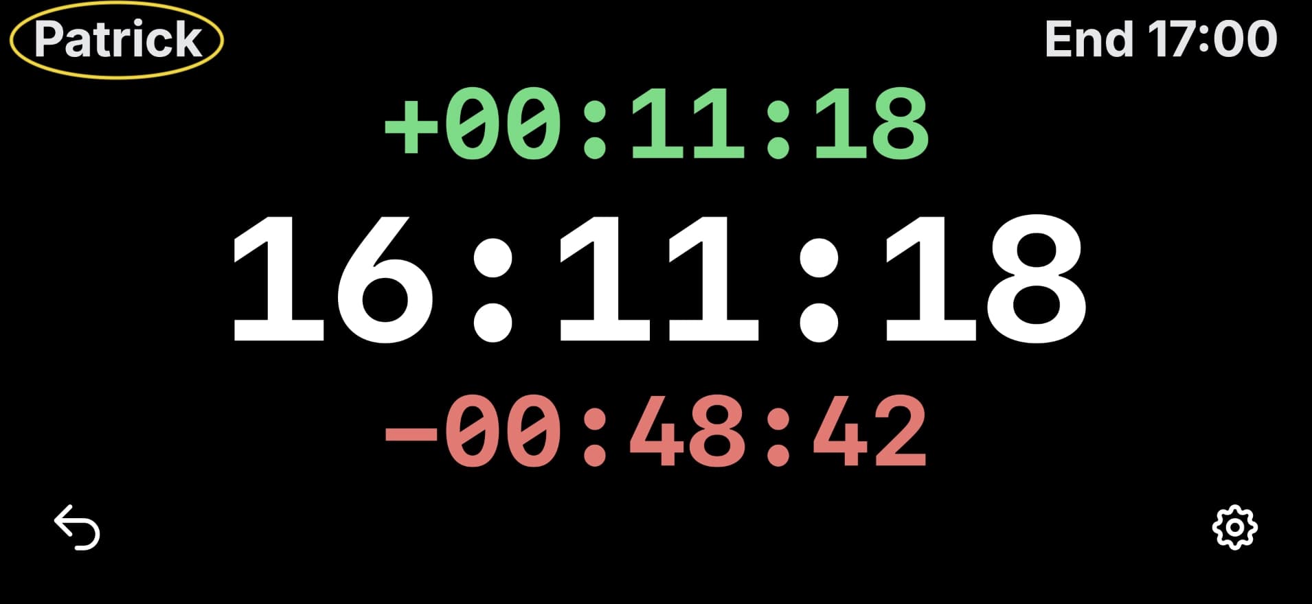 Session Clock Pro showing client name Patrick and session details